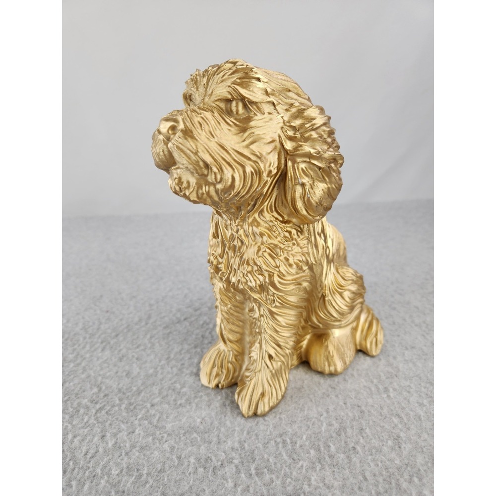 Golden Doodle Gold Tone Dog Puppy Resin Canine Figure Desktop Paperweight Decor